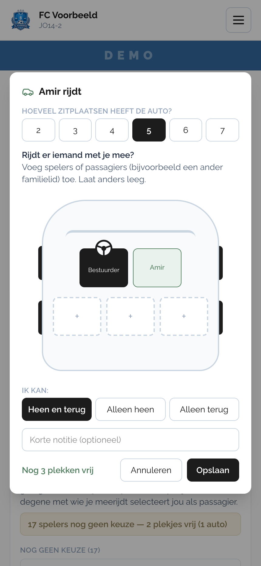 Inchecken in de auto: stoelen kiezen voor een uitwedstrijd