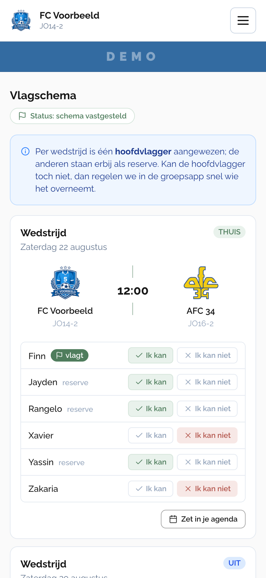 Vlagschema van een team op de telefoon